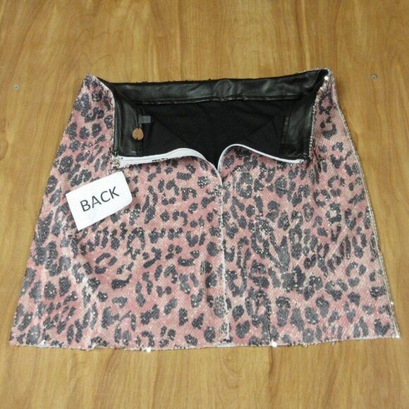 FREE PEOPLE FP One Sequin Mini Skirt Size 2 Pink Cheetah Grey Leopard Animal NWT - Picture 7 of 12